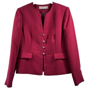 Tahari Women's Jacket Blazer Size 8P Petite Solid Pink Silver Buttons Lined L/S‎